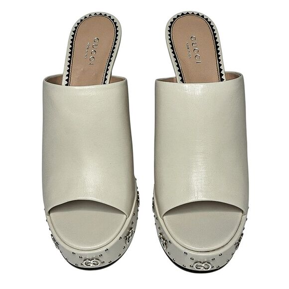Gucci Janaya GG Studded Platform Sandals Mystic White Size 39 + Box & Dust Bags - Picture 2 of 12